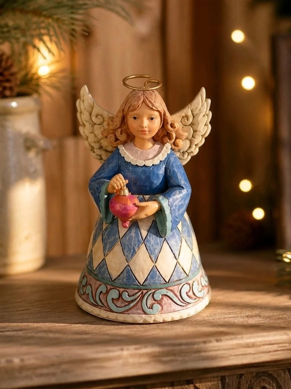 Jim Shore Heartwood Creek Mini Angel Holding An Ornament Figurine